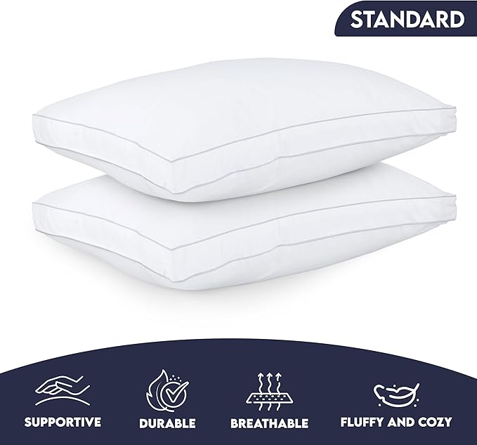 Utopia Bedding Bed Pillows for Sleeping Standard Size (White), Set of 2, Soft & Fluffy Pillow with Down Alternative Filling, Cooling, Hotel Quality, Gusseted Pillow for Back, Stomach or Side Sleepers