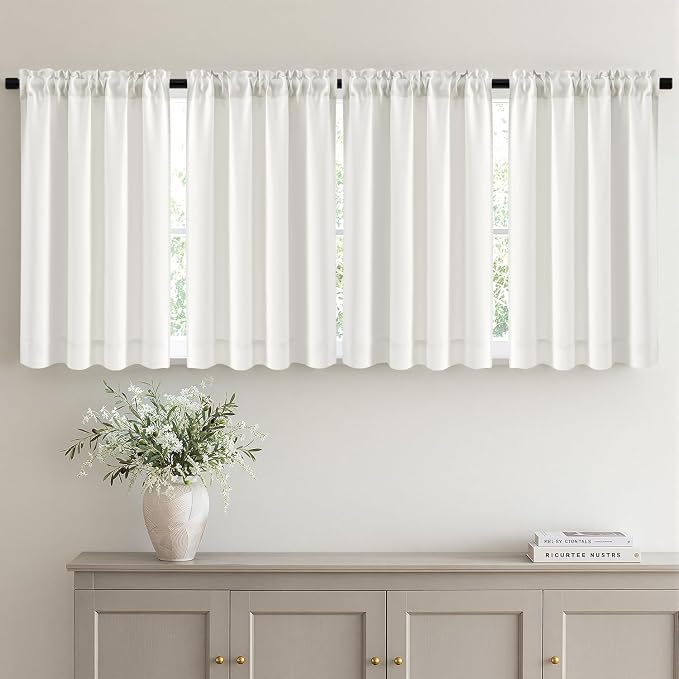 MIULEE 4-Panel 36 Inch Blackout Kitchen Tier Curtains Over Sink Natural | Privacy Protection, Heat/Light Blocking, Cafe Curtains, Top&Bottom Rod Pocket, Suitable for Small Windows, Soft&Durable