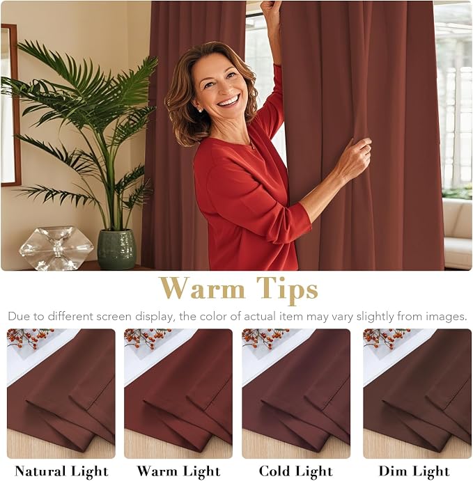H.VERSAILTEX Blackout Curtains Thermal Insulated Window Treatment Panels Room Darkening Blackout Drapes for Living Room Back Tab/Rod Pocket Bedroom Draperies (2 Panels, Rust, 52 x 84 Inch)