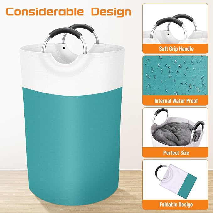 BlissTotes 75L Laundry Basket, Freestanding Collapsible Hamper, Green | Collapsible Dirty Clothes Hamper, Foldable Laundry Bag for Dorm, Waterproof Fabric, Padded Aluminum Handles