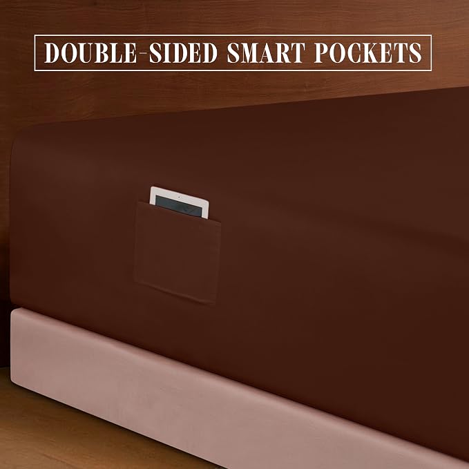 Elegant Comfort Luxurious 1500 Premium Hotel Quality Microfiber 4-Piece Sheet Set, 18-24 Inches Deep - Extra Deep Pocket Sheets - Ultra Soft 4PC Deep Pocket Sheets, California King, Chocolate Brown
