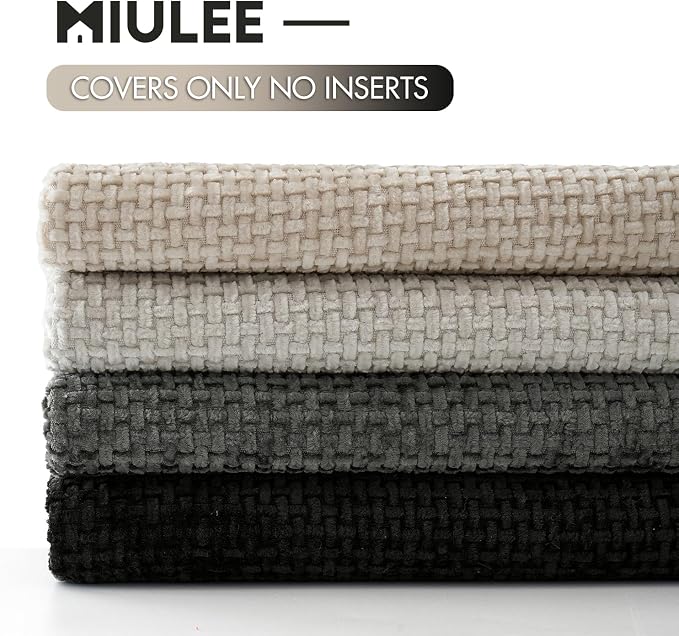 MIULEE Soft Decorative Chenille Pillow Covers Cream Grey 16x16 Pack of 4 | Modern Home Decor, Classic Neutral Set, Couch Throw Pillows, Farmhouse Boho Cushion Covers for Sofa Bed Living Room