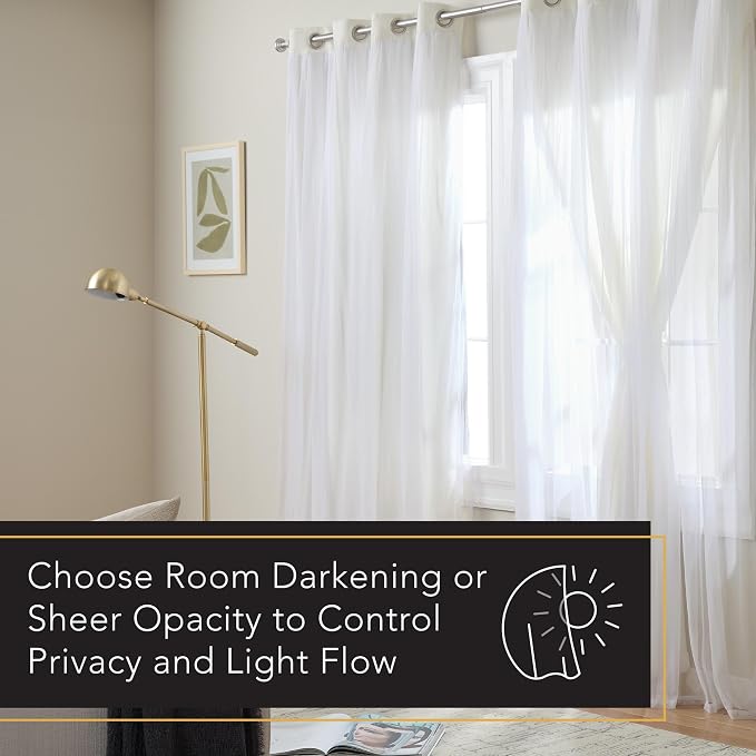 TOWN & COUNTRY LUXE Talia Double Layer Indoor Curtains, Sheer and Room Darkening Blackout, Grommet Top, Energy Efficient, 2-Pack Set, 52"x120", Vanilla