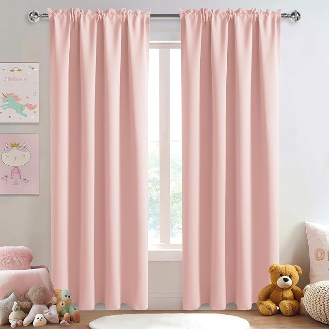 DWCN Blackout Curtains for Bedroom 42 x 84 Inch Long Blush Pink 2 Panels | Room Darkening, Thermal Insulated, Light Blocking, Rod Pocket Drapes, Noise Reducing Window Treatments