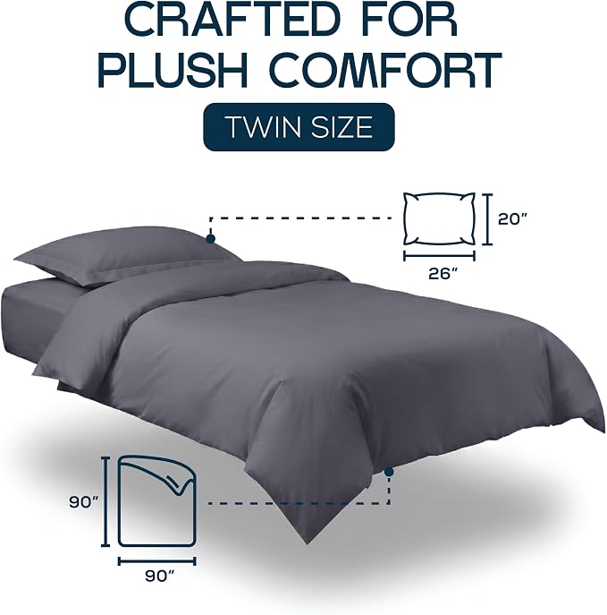 Bulk 10-Pack Hotels Twin Duvet Cover Set for Resort & Guest House, Grey | Commercial Bedding Set with 10 Duvet Covers (68x90") and 10 Pillow Shams (20x26") with 2" Flange. Comforter Not Included.