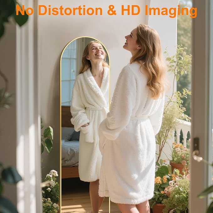 Arched Full Length Mirror, 56"x15" Standing Body Mirror for Wall, Gold | Built-in Stand, HD Shatterproof Glass, Aluminum Alloy Frame, Hanging or Standing, for Bedroom, Living Room & Dressing Room