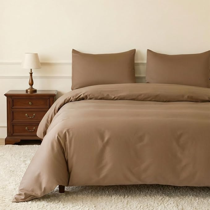 HeimenAogo Egyptian Cotton Duvet Cover King Size Sateen Weave, Silky Soft and Breathable Bedding Set with Zipper Closure, Long Staple Cotton Bed Linen Brown 3Pcs (104"×90")