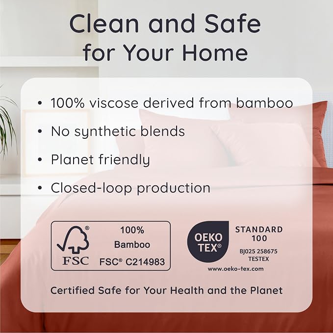 Bambaw 100% Viscose Derived from Bamboo Sheets King Size Set – 4pcs Super Soft & Cooling Sheets, Luxury Sheet Set King Deep Pocket, Fits Up to 16'' Mattresses with Elastic Corner Straps (Terracotta)