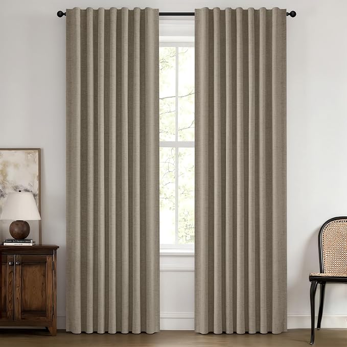 MIULEE 100% Blackout Linen Curtains 42 x 63 Inch Faux Linen 2 Panels | Thermal Insulated, Room Darkening Drapes for Bedroom Living Room, Back Tab Rod Pocket Pinch Pleated, Solid Luxury Decor