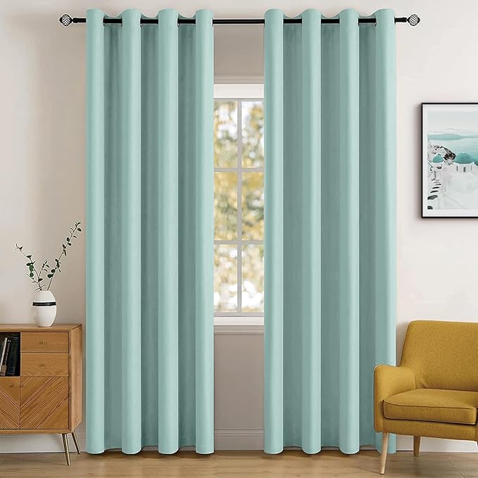 MIULEE Aqua Blackout Bedroom Curtains Drapes 72 Inch Long 52"x72" | Grommet Top, Room Darkening Window Drapes, Privacy Protection, Thermal Insulated, Heat Blocking, Light Blocking