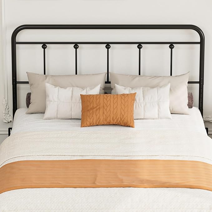 Victorian Metal Queen Size Headboard, Adjustable Height, Black | Sturdy Steel Queen Head Board Only for Bedroom, Bed Frame Brackets Adapter, Farmhouse Vintage Style, Easy Assembly