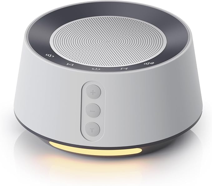 White Noise Machine with Night Light – 20 Soothing Sounds, 10 Color Lights, 5 Timer Settings & Memory Function, Portable Sleep Sound Machine for Baby Nursery, Kids & Adults, Grey