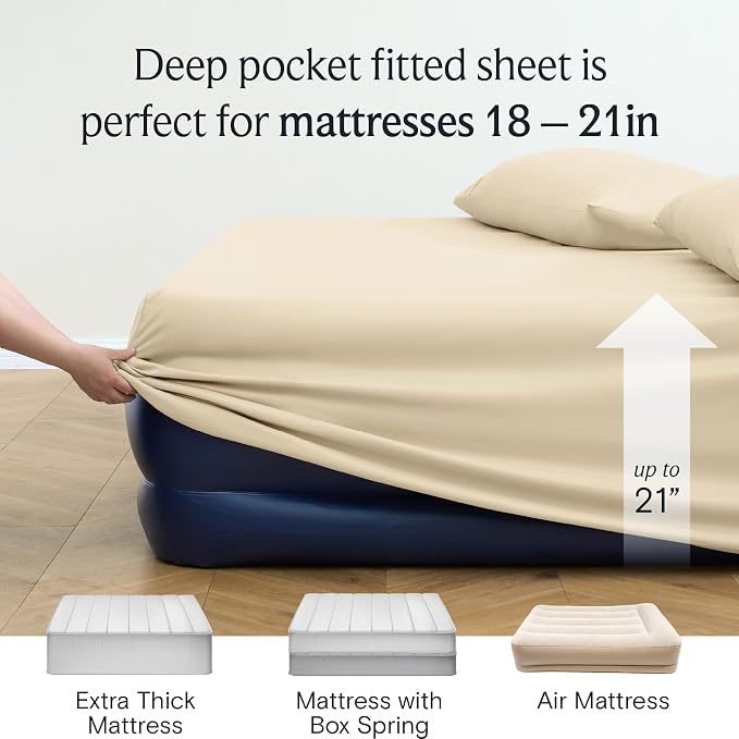 Twin Sheets Set, Deep Pocket Twin Size Bed Sheets, 4PC Soft Bed Sheet Set | LuxClub Silky Fitted Sheet & Pillowcase Sets, Breathable Hotel Luxury Bedding for Mattress Wrinkle Free, Cream