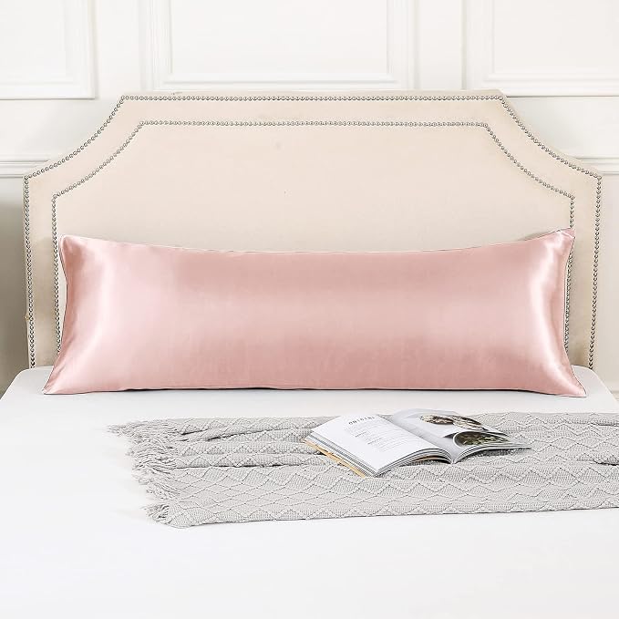 Body Pillow with Satin Pillowcase, Body Pillow for Adults, Pink | 20"x54", Removable Cover, OEKO-TEX Certified Down Alternative Filling,Washing Machine