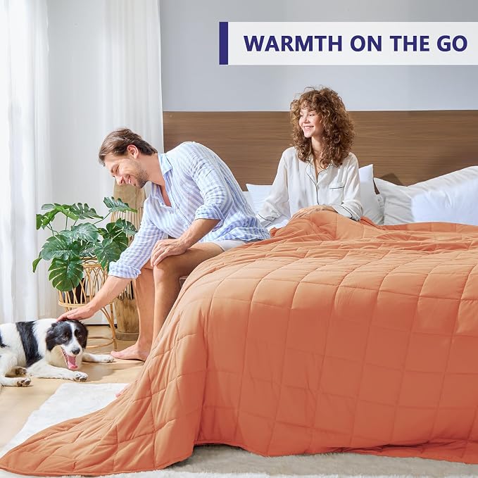 yescool Weighted Blanket for Adults (30 lbs, 88” x 104”, Orange) Cooling Heavy Blanket for Sleeping Perfect for 290-310 lbs, King Size Breathable Blanket with Premium Glass Bead