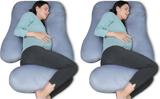MOON PARK Pregnancy Pillows for Sleeping - 57 Inch U Shaped Full Body Maternity Pillow with Removable Cover - Support for Back, Legs, Belly, Hips - Pregnancy Pillow for Women - Grey (Pack of 2)