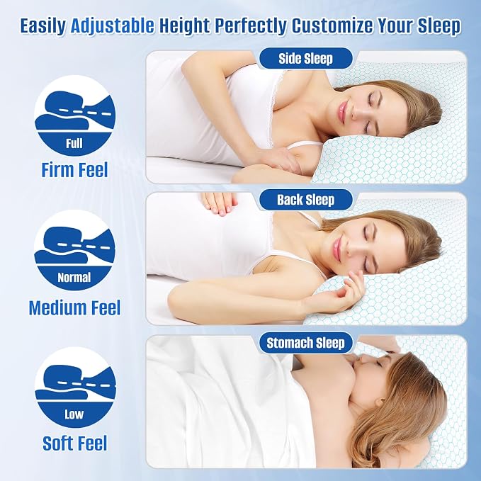 CushyOasis Cooling Pillow for Sleeping, Pillows Queen Size Set of 2, Blue | CertiPUR-US Shredded Memory Foam Pillows, Cool Bed Pillow for Hot Sleepers, Adjustable Firm for Side, Back, Stomach Sleepers