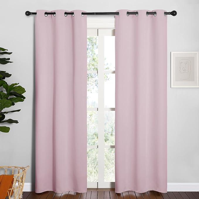 NICETOWN Blackout Draperies Curtains, 1 Pair, 34 x 84-inch, Lavender Pink | Nursery Essential Thermal Insulated Grommet Top Blackout Panels for Girls Room