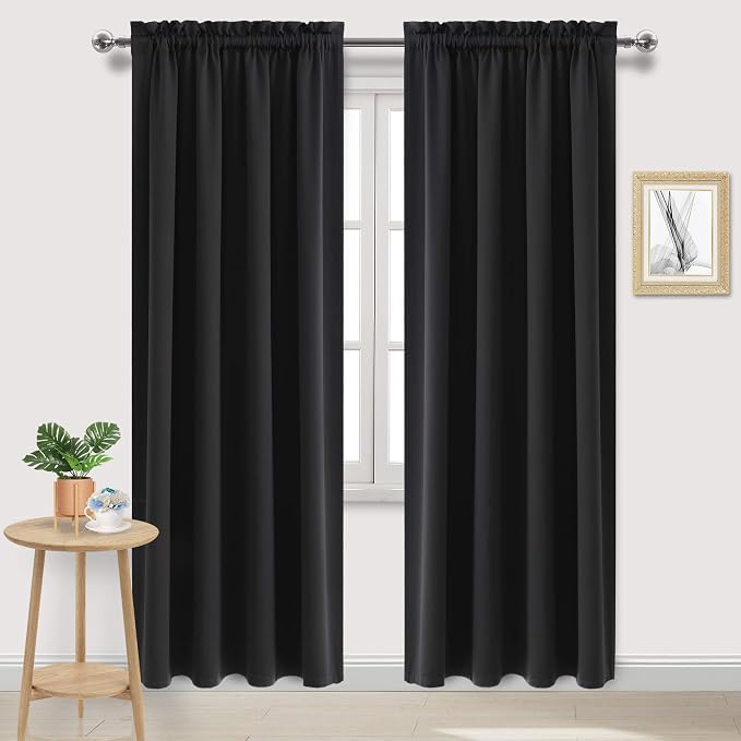 DWCN Blackout Curtains for Bedroom Living Room 52 x 84 Inch Long Black | 2 Panels Set, Room Darkening, Thermal Insulated, Light Blocking, Rod Pocket Drapes, Noise Reducing Window Treatments