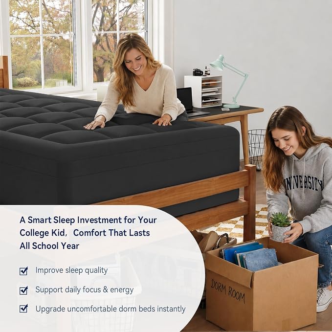 ELEMUSE Twin XL College Dorm Essentials 3 Inch Memory Foam Mattress Topper | Dual Layer Design, 2 Inch Cooling Gel Foam and 1 Inch Soft Pillow Top Bed Pad, Back to School, Comfortable Support