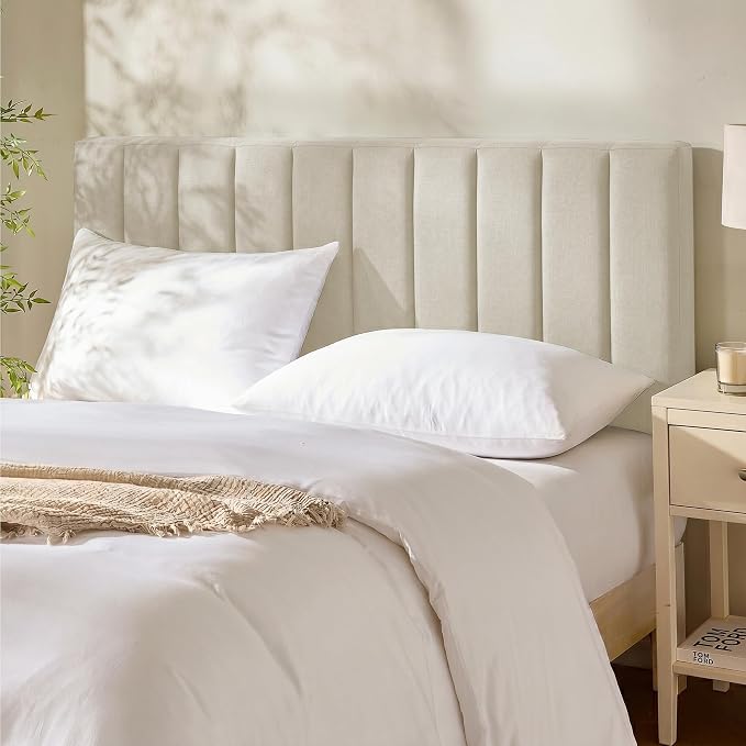 Hearth & Harbor Wall Mounted Queen Headboard Only, Bed Headboard Queen Size | Easy Assemble, Floating Peel and Stick, Upholstered, Channel Stitched, 3D Wall Panels, 5 Strips of 3M Tape Included, Linen