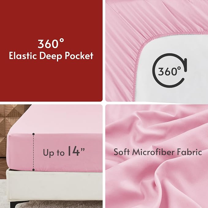 7 Pieces Oversized King Comforter Set, Reversible Bed in a Bag Oversized King Size, All Season Bedding Set with Comforter, Flat Sheet, Fitted Sheet, Pillowcases & Shams, Hot Pink & Baby Pink