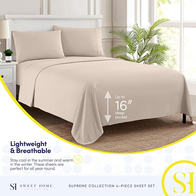 1800 Thread Count Sheet Set – Soft Egyptian Quality Brushed Microfiber Sheets – Luxury Bedding Set with Flat Sheet, Fitted Sheet, 2 Pillow Cases, Queen