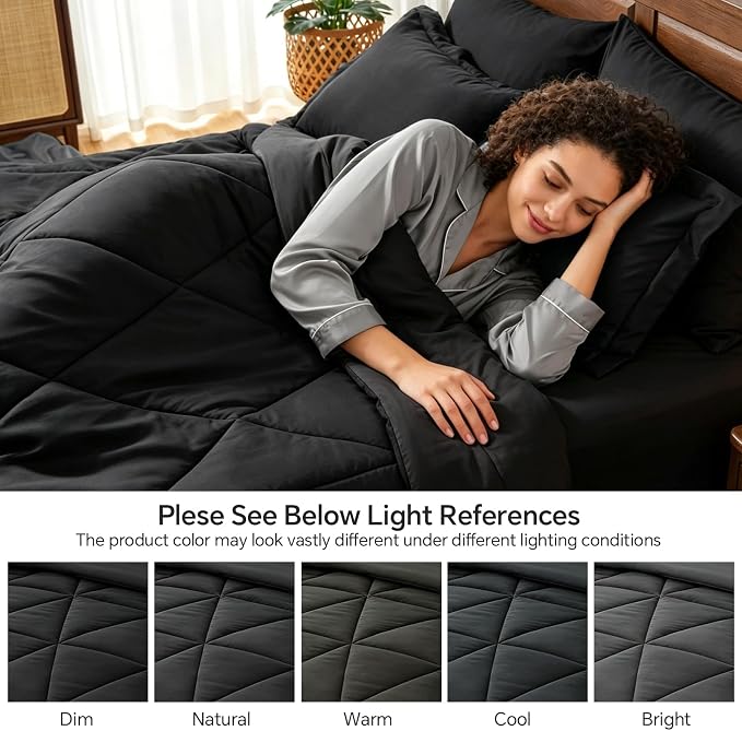 BEDELITE Twin Comforter Set 5 Pieces, Solid Black Bed in A Bag | Soft All Season Down-Alternative Comforter, Sheets, Pillowcases & Shams, OEKO-TEX Certified Bedding for Bedrrom, Guest Room