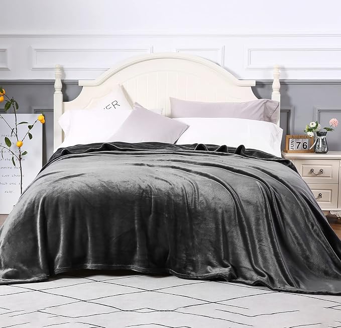 TASTHROW Large Flannel Fleece Throw Blanket, 90×108 Inch - Grey | Cozy Lightweight Thick Blanket - All Seasons Suitable for Women, Men and Kids
