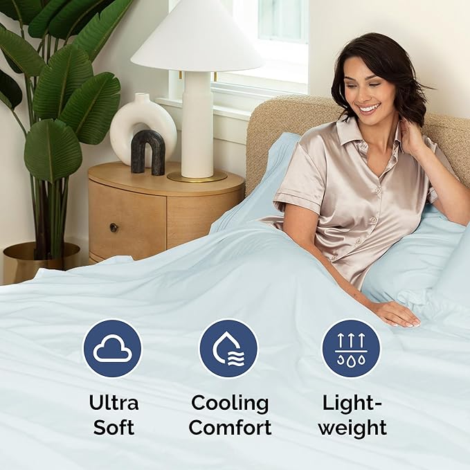 Queen Flat Sheet - Single Top Flat Sheet Only - Soft & Cooling - Ice Blue | Hotel Luxury Top Flat Sheet Only, Ultra-Soft, Breathable & Cooling, Fade & Wrinkle Free, Easy-Care, Stain & Shrink Resistant