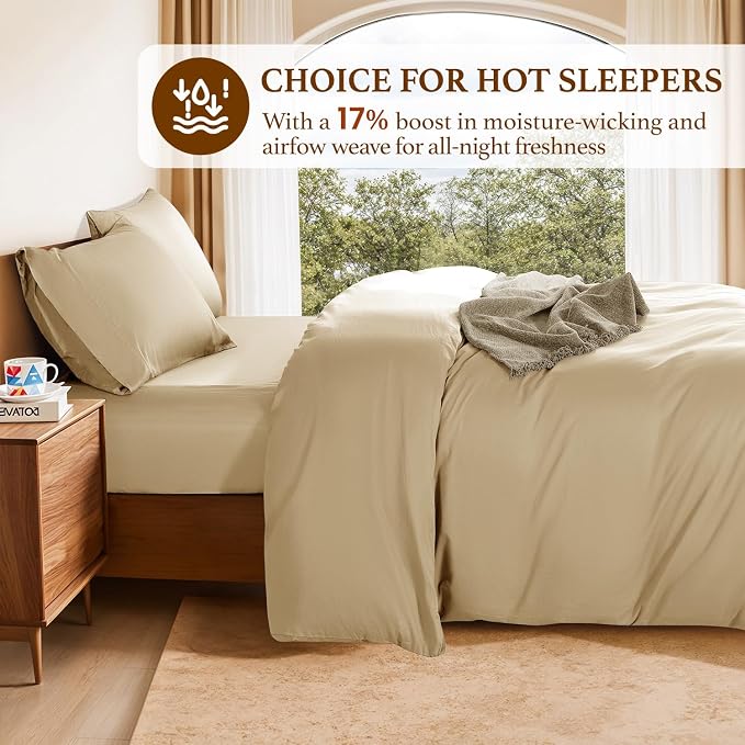 DEITAS 100% Cotton King Duvet Covers 3 Piece,1200 Thread Count，Beige | Luxury Egyptian Cotton Comforter Cover With Zipper Closure, Ultra Cooling Breathable, Hotel Bedding Duvet Covers