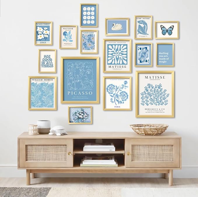 16 PCS Blue Wall Art Decor, Matisse Gallery Wall Prints for Bedroom, Light blue posters for Room Aesthetic, Collage Kit Pictures for Living Room, Teen Girls Dorm Home Artwork