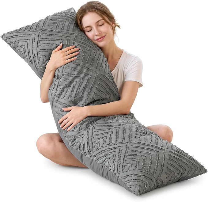 ZonLi Body Pillow for Adults Side Sleeper & Pregnancy - Memory Foam Insert Long Body Pillow 20 x 54 Inch with Tufted Boho Diamond Jacquard Pillowcase, Dark Grey