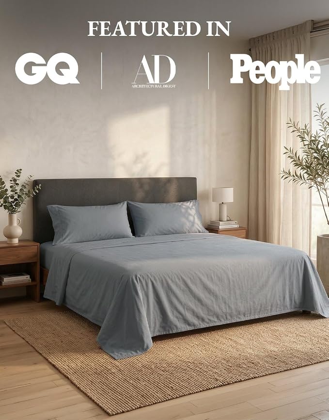 LANE LINEN California King Sheet Set 100% Organic Cotton Cooling - Charcoal | GOTS Certified Organic Cotton Percale Cal King Sheet Set - Soft From The First Wash, Crisp Cool Percale Weave