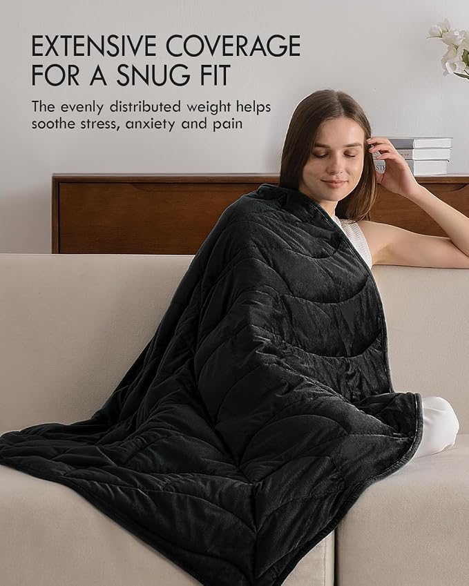 Kaisa Weighted Lap Blanket for Adults, 7 lbs 41" x 53", Leaf Pattern, Black | Washable Weighted Blankets, Small Portable Blanket for Relaxation, Cozy Luxury Crystal Velvet All-Season Heavy Blanket