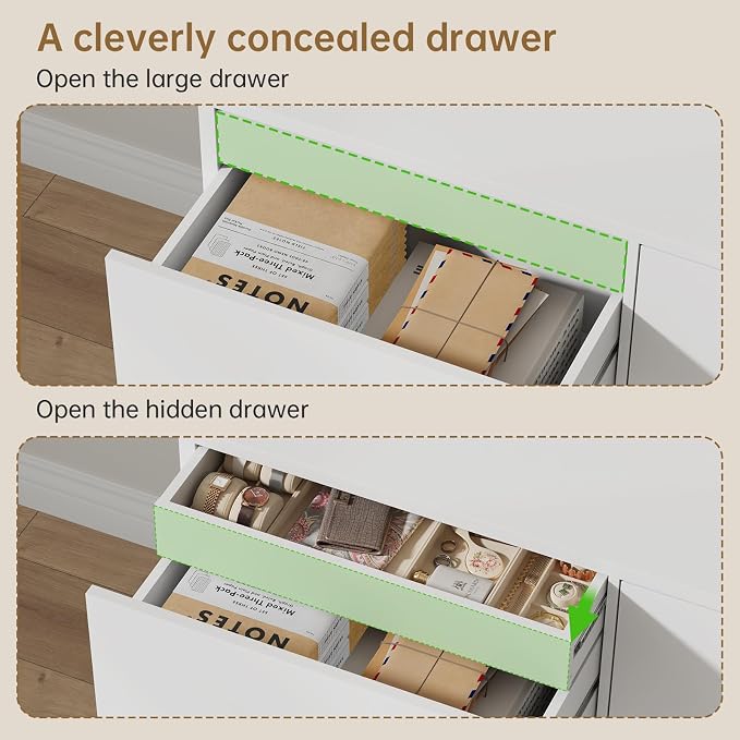 Dresser for Bedroom with 9 Drawers, 14.2"D X 59.1"W X 29.5"H, White | Modern Chest of Drawers with Hidden Drawer,Wood Storage Dresser, Storage Organizer for Living Room, Closet, Hallway