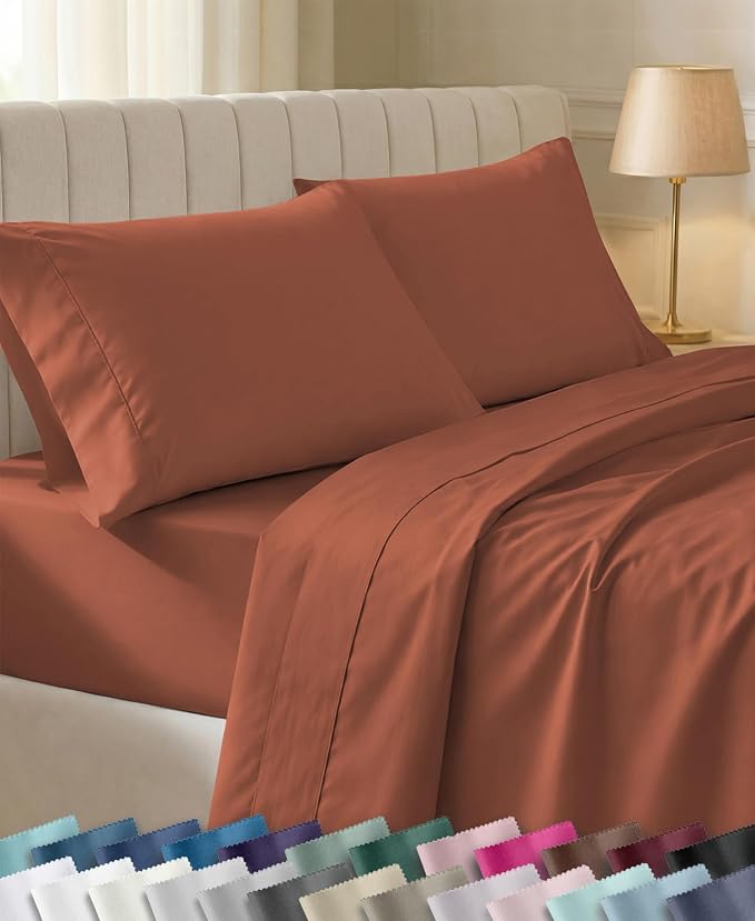 California Design Den Soft 100% Cotton Twin Size Bed Sheet Set, 3 Pcs, Rust | 400 Thread Count Backed by Good Housekeeping Seal, All-Around Elastic, Durable, Easy Care, OEKO-TEX certified