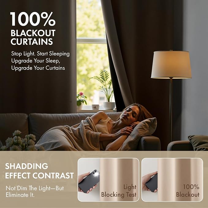 MIULEE Beige 100% Blackout Curtains for Bedroom 90 Inch Long 2 Panels Set | 2 Thick Layers Thermal Insulated Window Curtains with Black Liner, Noise Reducing Grommet, Drapes for Living Room