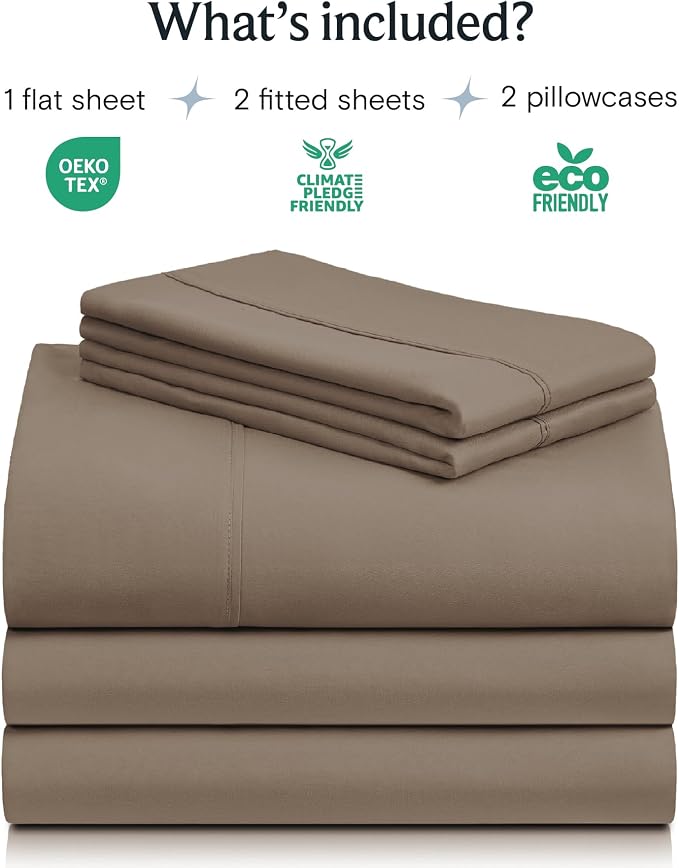 LuxClub 5 PC Split King Sheet Set, Deep Pockets Wrinkle Free Cooling Bed Sheets Hotel Bedding for Women, Men, Includes 2 Fitted Sheet, 1 Flat Sheet and 2 PillowcasesSoft Dark Khaki | LuxClub Silky Fitted Sheet & Pillowcase Sets, Breathable Hotel Luxury...