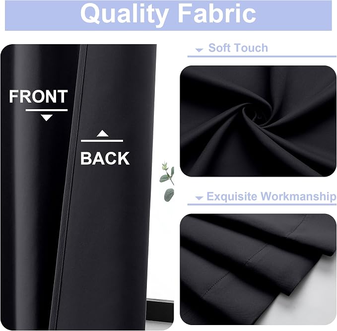 Simplebrand Ava Black Short 30 Inches Blackout Curtain 2 Panels Set, Half Window Rod Pocket Privacy Curtain Tiers for Kitchen, Curtains Blackout for Bathroom Shades, W30 x L30 Inch, Black