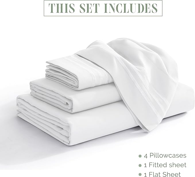 Elegant Comfort Luxury 1500 Premium Hotel Quality Microfiber 4-Piece Sheet Set - Wrinkle Resistant, All Around Elastic Fitted Sheet, Deep Pocket up to 16", RV Short Queen, White