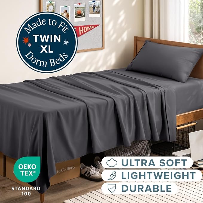 Bare Home Twin XL Sheet Set - 1800 Ultra-Soft (Twin XL, Forged Iron Grey) | Deep Pockets 6 to 15 Inches, Breathable, Hypoallergenic, Hotel Luxury, Easy Fit, Soft, All-Season