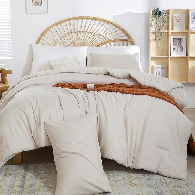 weigelia Beige Comforter Set Twin Size, All Season Lightweight Bedding Set | Soft Microfiber Twin Comforter Set, Machine Washable, Solid Color Bed Set (1 Comforter, 1 Pillowcase)