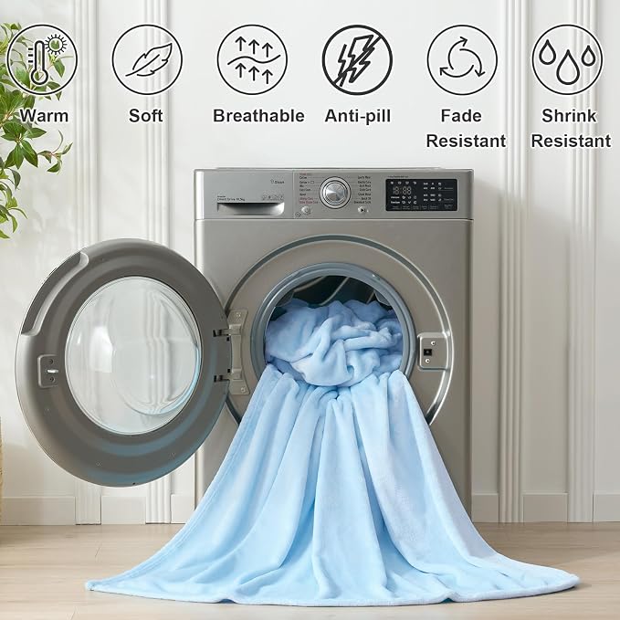 Hansleep Twin Light Blue Fleece Blanket, Soft Flannel Bed Blanket | Fuzzy Cozy Blanket 60x80 Inches, Multi-use for Bed, Sofa, Couch, Travel, Camping, All Season Warm Lightweight Cover