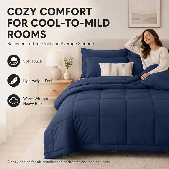 California King Comforter Set Navy Blue - 7 Pieces Bed in a Bag | OEKO-TEX Certified, All-Season, Bedroom, Guest Room, Down-Alternative Comforter + Flat & Fitted Sheets + 4 Pillowcases