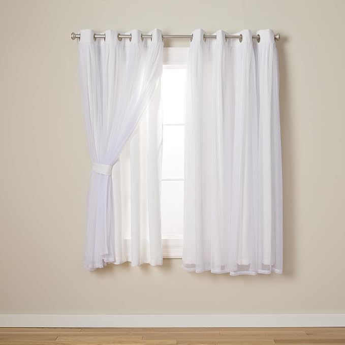 TOWN & COUNTRY LUXE Talia Double Layer Indoor Curtains, Sheer and Room Darkening Blackout, Grommet Top, Energy Efficient, 2-Pack Set, 52"x63", Winter White