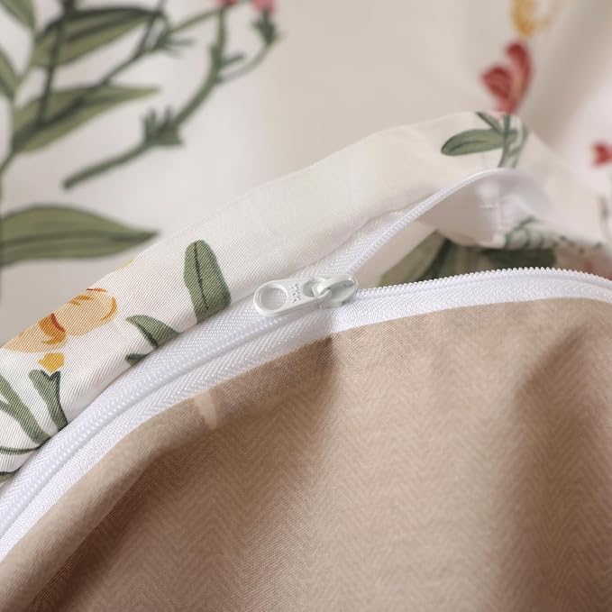 OAITE Queen Duvet Cover Set 3pcs 100% Cotton with Wildflower Botanical | Soft, Breathable,Long-lasting,Comfort,Hidden Zipper,8 Corner Ties,Easy Care for All Season