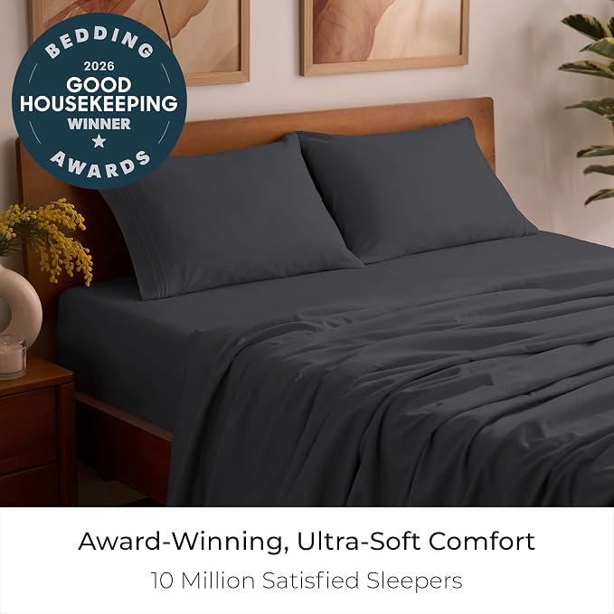 Mellanni Iconic 4-Piece, Ultra Soft Sheet Set (Full, Charcoal) | 10M+ Sleepers. Lab-tested: Sleeps Cool, Stays Bright, Strong, Smooth. Good Housekeeping Best Bedding, 7 yrs running.