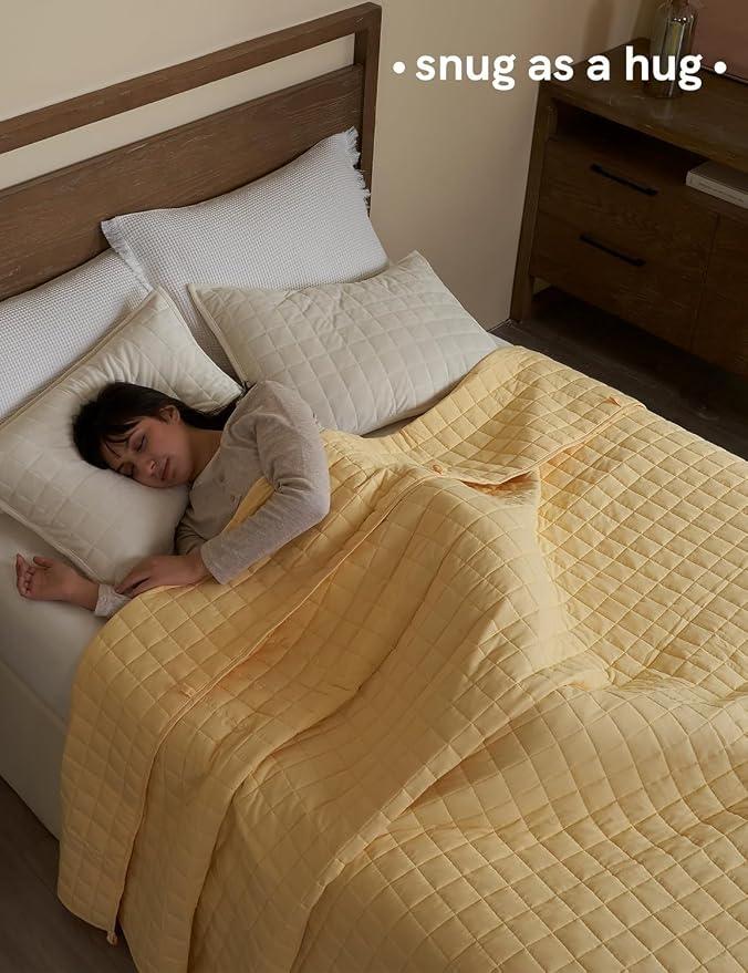 YnM 15lbs Weighted Blanket for Adults, Heavy Bed Throw Blanket with Cooling Glass Beads for All Season Use, Ideal for ~110lbs (48x72 Inches, Twin/Full, Pastel Yellow)