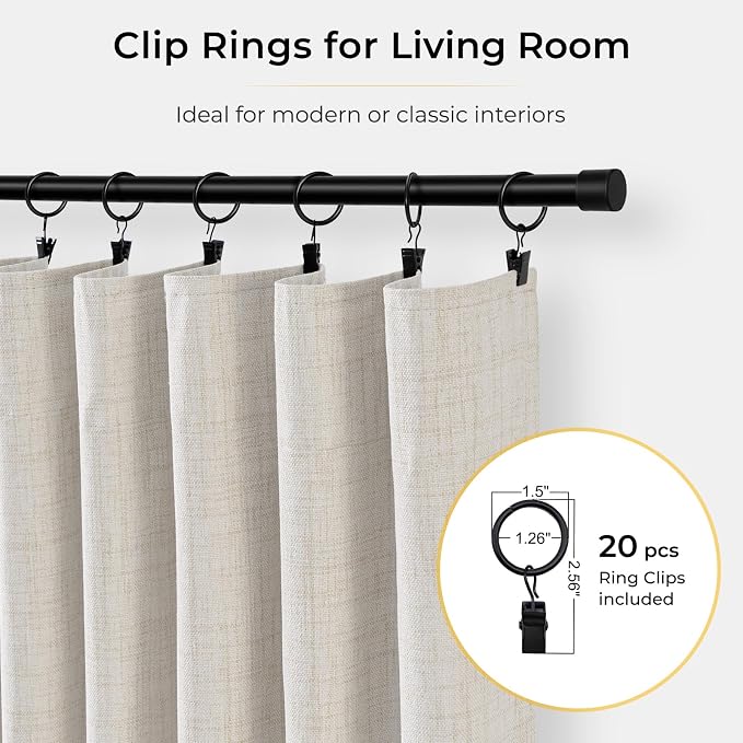 INOVADAY 100% Blackout Curtains for Bedroom Black Out Curtains 90 Inch Long | Beige Curtains for Living Room 2 Panels, Clip Rings Linen Look Blackout Drapes, Thermal Insulated Room Darkening,W50xL90